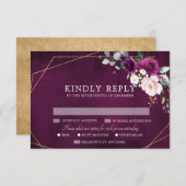 パープルプラム赤面ピンクローゼジオメトリック結婚スRSV 出欠カード (正面/裏面)