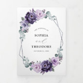 パープルプラム シルバー フローラル ブルームズ ジオメトリック ウェディング 三つ折り案内状 (カバー)