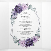 パープルプラム シルバー フローラル ブルームズ ジオメトリック ウェディング 三つ折り案内状 (内部中)