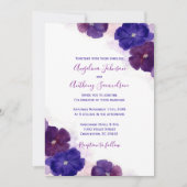 パープルプラム ロイヤルブルー 水彩花 モダンウェディング 招待状 (正面)