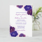 パープルプラム ロイヤルブルー 水彩花 モダンウェディング 招待状 (スタンド正面)