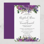パープルプラム ヴィオレット フローラル グリーン ウェディング 招待状 (正面/裏面)
