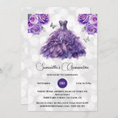 パープルプリンセスのキンセアニエラ幻想的なボールガウンのバラ 招待状 (正面/裏面)