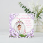 パープルプリンセスの馬車の写真の誕生日パーティー 招待状 (スタンド正面)