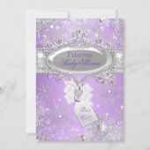 パープルプリンセスウィンターガールベビーシャワー 招待状 (正面)