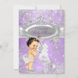 パープルプリンセスウィンターベビーシャワーブルネット 招待状