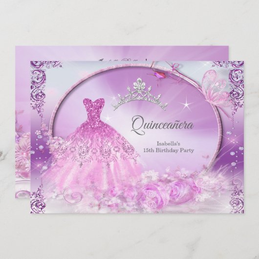 パープルプリンセスキンセアニェラマジカルドレス 招待状 (正面/裏面)