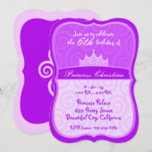 パープルプリンセスクラウンスパイラル誕生日 招待状 (正面/裏面)