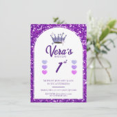 パープルプリンセスグリッター1st誕生日招待状 招待状 (スタンド正面)