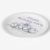 パープルプリンセスダイヤモンドクラウンバースデーパーティー ペーパープレート (アングル)