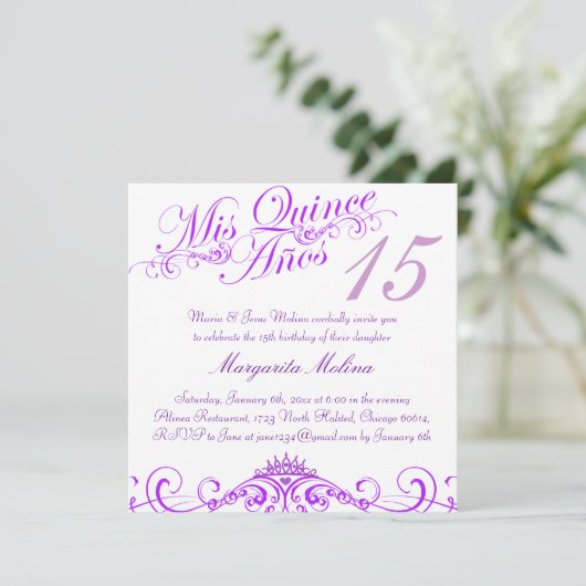 パープルプリンセスティアラキンセアニェラ招待状 招待状 (スタンド正面)