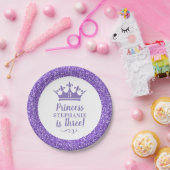パープルプリンセスティアラクラウングリッターガールズバースデー ペーパープレート (パーティー)