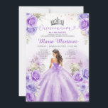 パープルプリンセスドレスフローラシルバーキンセアニラ 招待状<br><div class="desc">編集可能パープルプリンセスドレスフローラシルバーキンセアニラ招待状ラベンダーエレガントパープルミスキンス花シルバークラウン招待状キンセアニラ、ミンス15 Anos、16誕生日</div>