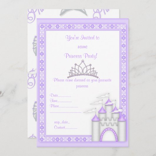 パープルプリンセスパーティの招待状 招待状 (正面/裏面)