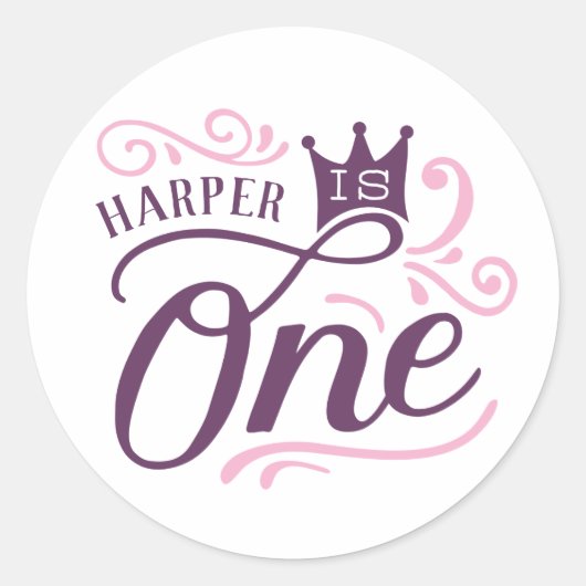 パープルプリンセスファースト・バースデーパーティーのシール ラウンドシール (正面)