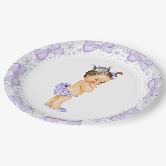 パープルプリンセスベビーシャワー ペーパープレート (アングル)