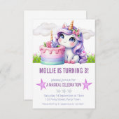 パープルプリンセスユニコーンバースデーパーティー 招待状 (正面/裏面)