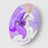 パープルプリンセスユニコーンフローラ子供部屋キッズ ラージ壁時計 (傾斜)
