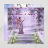 パープルプリンセスレッドローズスウィート16パーティー 招待状 (正面/裏面)