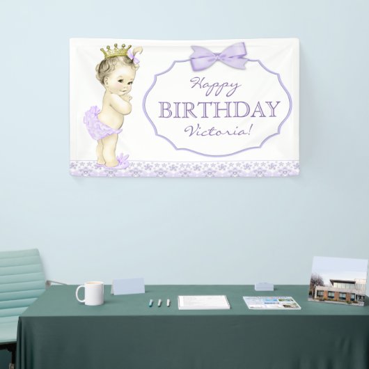 パープルプリンセス誕生日パーティバナー 横断幕 (トレードショー)
