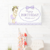 パープルプリンセス誕生日パーティーバナー 横断幕 (インサイチュ)