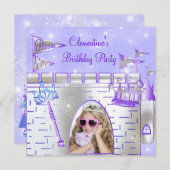 パープルプリンセス誕生日パーティー 招待状 (正面/裏面)