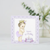 パープルプリンセス1歳の誕生日招待状 招待状 (スタンド正面)
