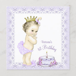 パープルプリンセス1歳の誕生日招待状 招待状