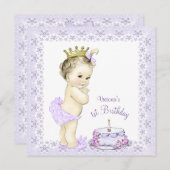 パープルプリンセス1st最初の誕生日招待状 招待状 (正面/裏面)