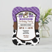 パープルプレイドコウィドカウボーイ誕生日招待状 招待状 (スタンド正面)