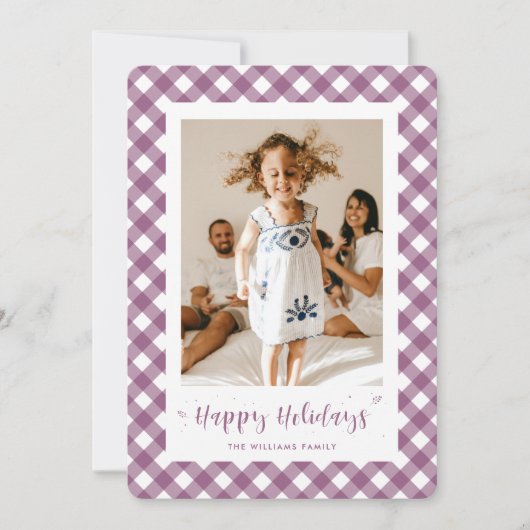 パープルプレイドタイポグラフィフォトハッピーホリデーカード シーズンカード (正面)