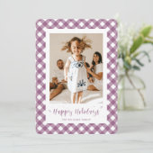 パープルプレイドタイポグラフィフォトハッピーホリデーカード シーズンカード (スタンド正面)