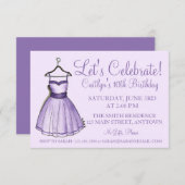 パープルプロム祝ドレスバースデーパーティー 招待状 (正面/裏面)