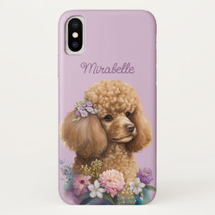 パープルプードルフローラドッグラバーカワイイデザイン iPhone X ケース