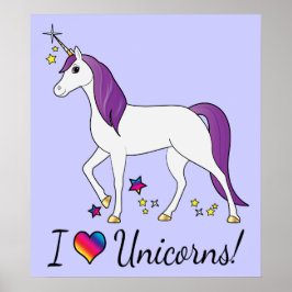 パープルヘアのユニコーン:ユニコーンが大好き! ポスター
