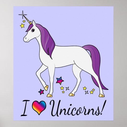 パープルヘアのユニコーン：ユニコーンが大好き！ ポスター (正面)