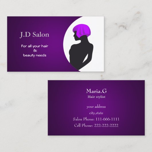 パープルヘアサロン名刺 名刺 (正面/裏面)