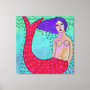 パープルヘアデジタル付きマーメイド絵画抽象芸術 キャンバスプリント