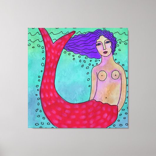 パープルヘアデジタル付きマーメイド絵画抽象芸術 キャンバスプリント (正面)