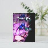 パープルヘアバタフライレディーサンキューポストカード ポストカード (スタンド正面)