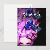 パープルヘアバタフライレディーサンキューポストカード ポストカード (正面/裏面)