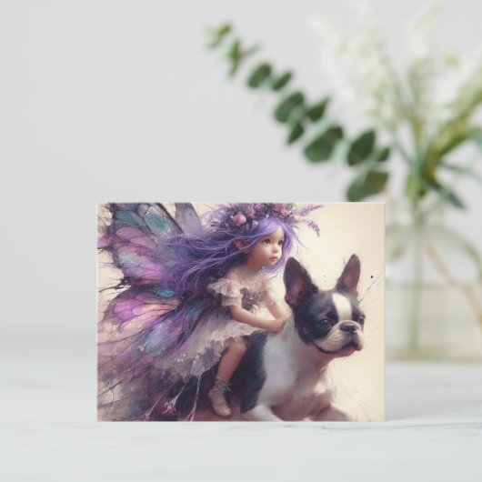 パープルヘアフェアフェアティアリアドボストンテリアファンタジー ポストカード (スタンド正面)