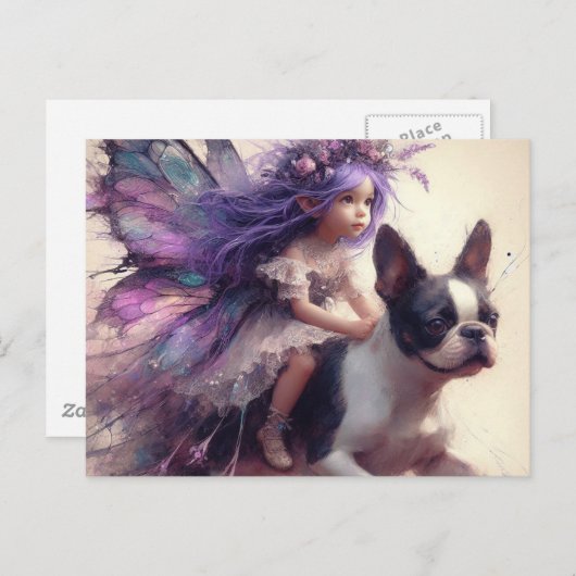 パープルヘアフェアフェアティアリアドボストンテリアファンタジー ポストカード (正面/裏面)
