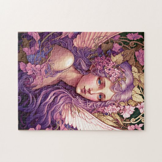 パープルヘアフェアリーエンジェルファンタジーアート ジグソーパズル (横)