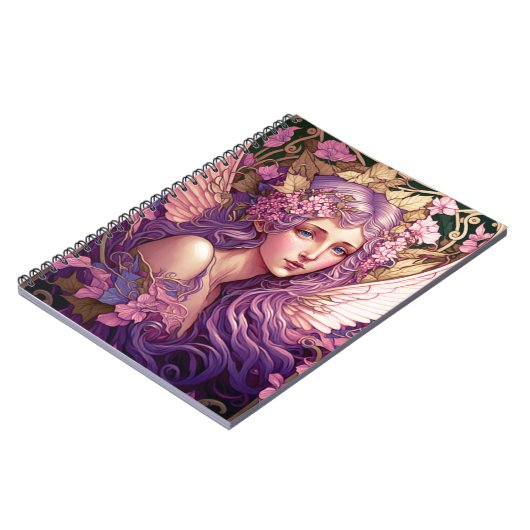 パープルヘアフェアリーエンジェルファンタジーアート ノートブック (左側)