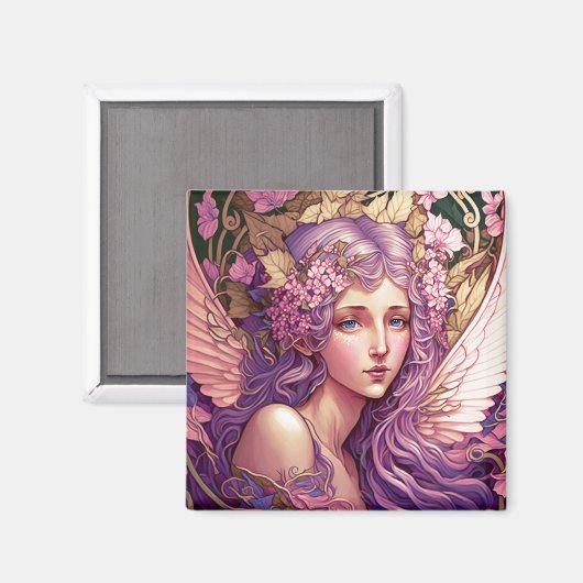 パープルヘアフェアリーエンジェルファンタジーアート マグネット (正面/裏面)