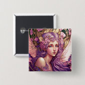 パープルヘアフェアリーエンジェルファンタジーアート 缶バッジ (正面&裏面)