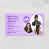 パープルヘアブレイディングサロンブレイダーアフリカブレイド 名刺 (裏面)