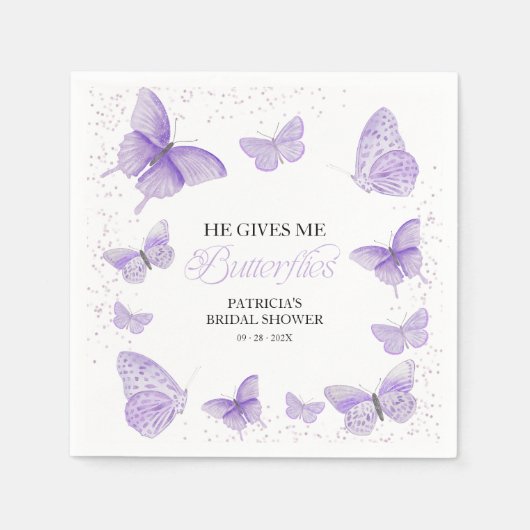 パープルヘイ与えミー蝶ブライダルシャワー スタンダードカクテルナプキン (正面)