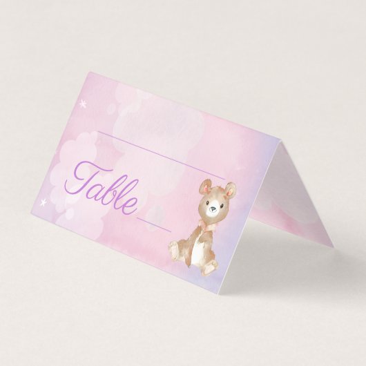 パープルベアーガールのベビーシャワーテーブル番号 (正面)